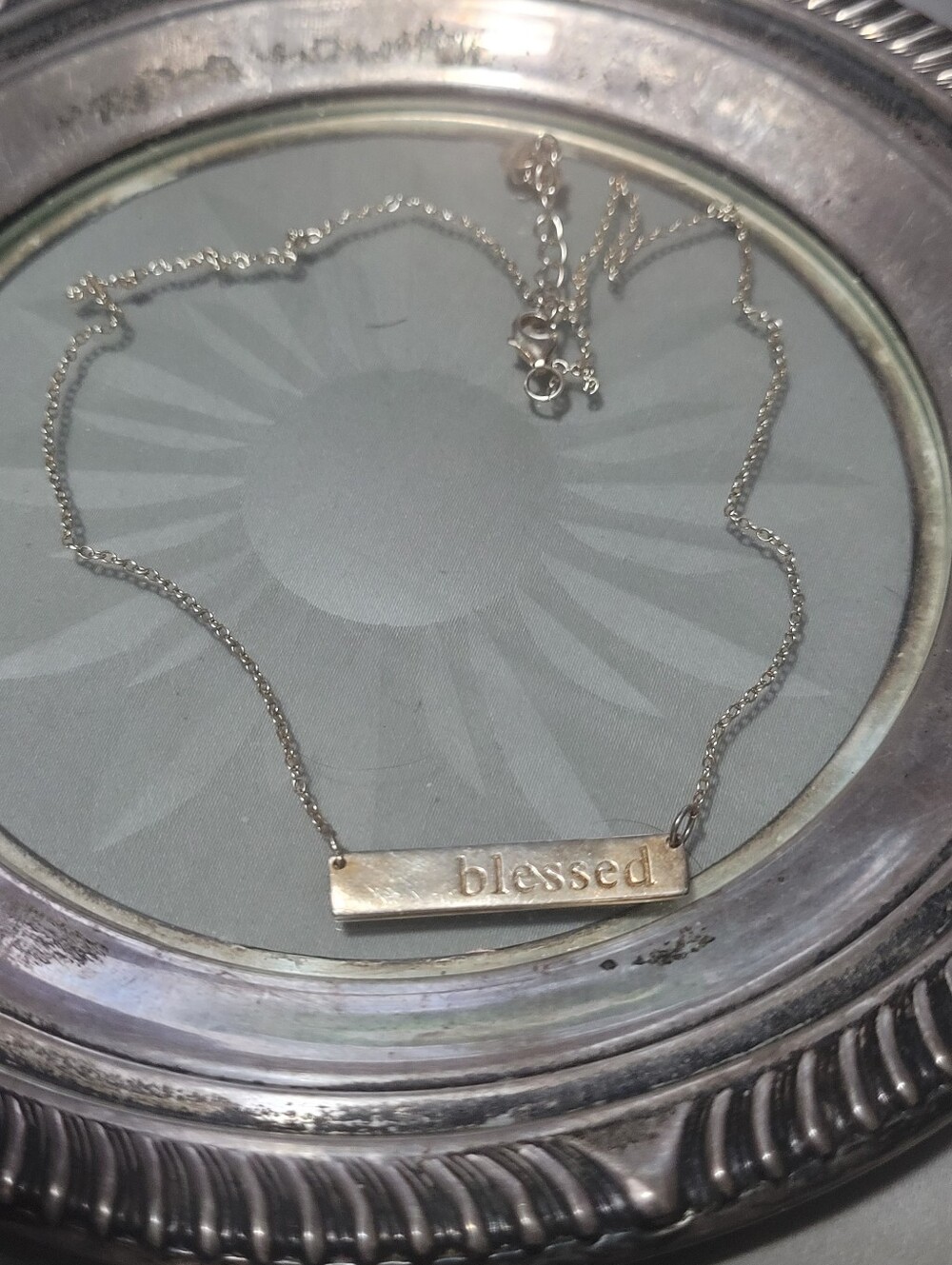 Blessed Sterling Silver Bar Pendant Necklace